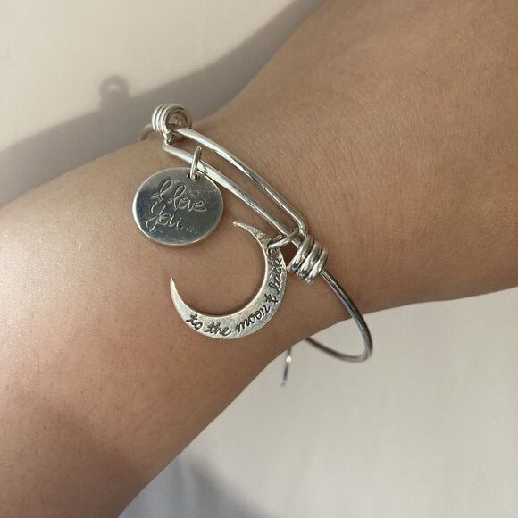 Vintage 925 Sterling Silver Charm Slider Bracelet I Love You To The Moon 13.44g - Picture 11 of 11